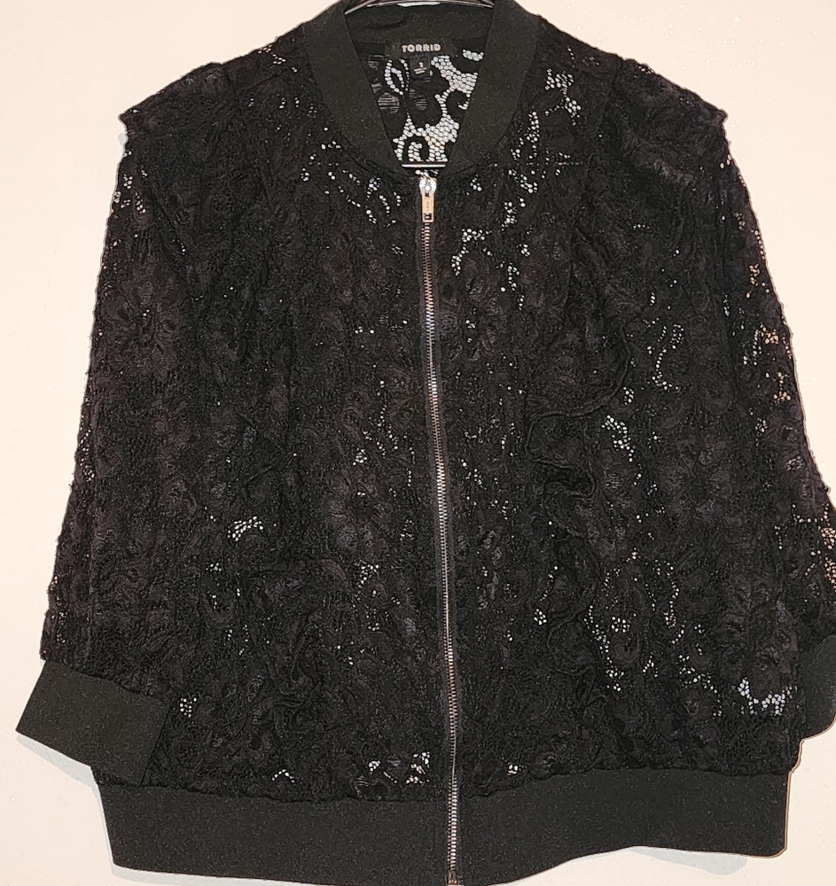 Torrid Black Lace Zip-Up Jacket Size 1